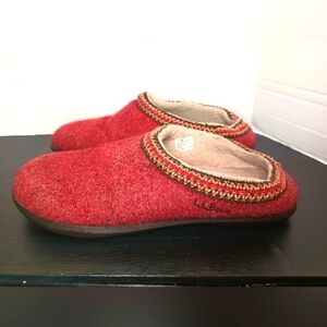 LL Bean Wool Slipper Clogs Womens 8 Red Slip On Embroidered Cabincore Rustic